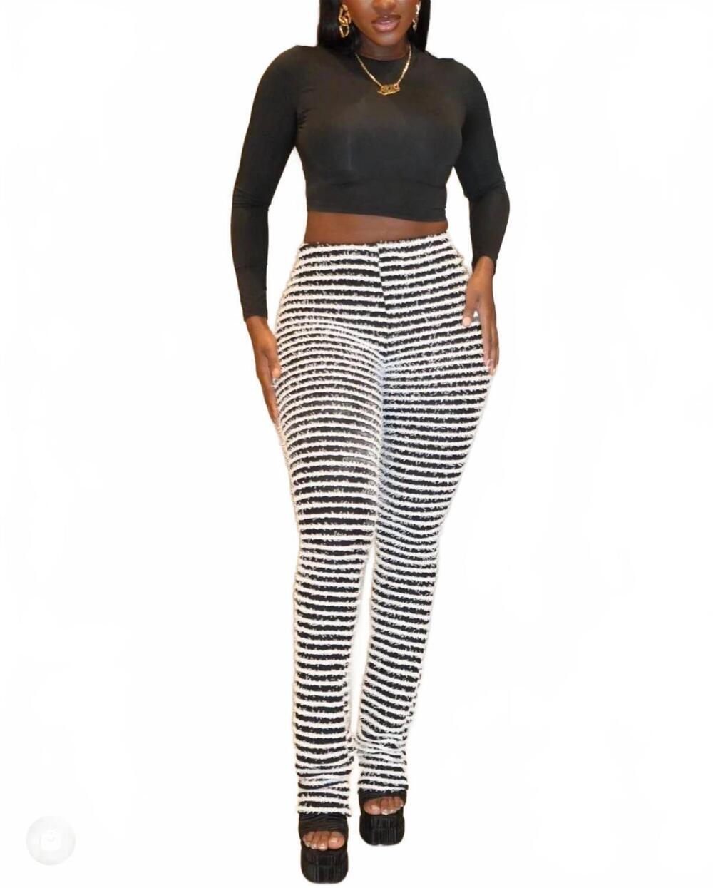 NEW JIREH CLOTHING knit striped pants in black and white
